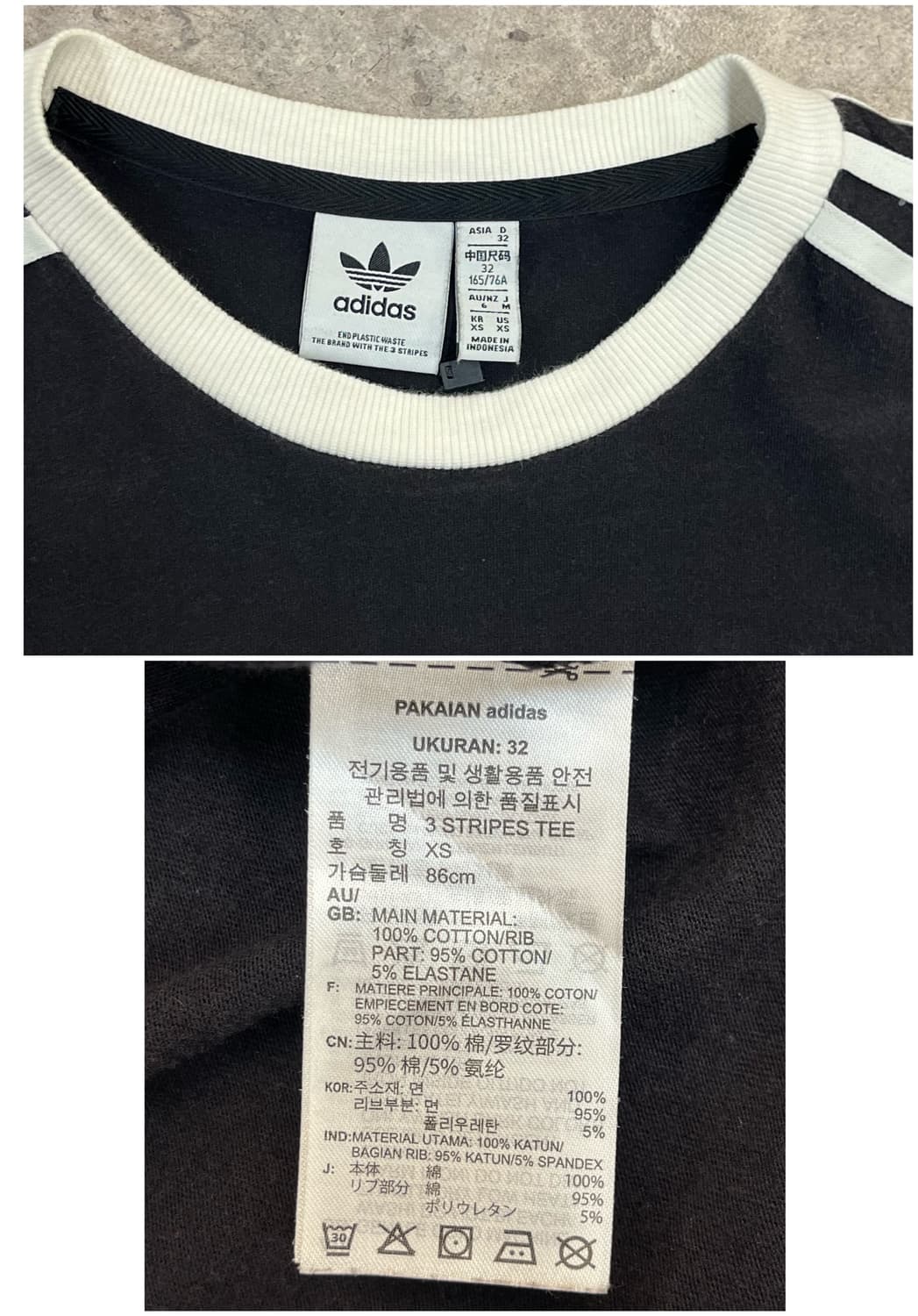 아디다스 삼선 반팔티 블랙 XS #csz3269 상품이미지4