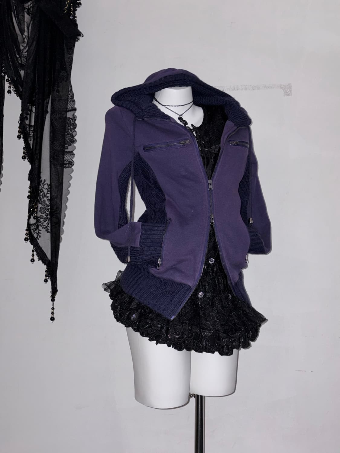 00s 딥퍼플 투웨이 후드 아우터 보라 다크 페어리 y2k 상품이미지5