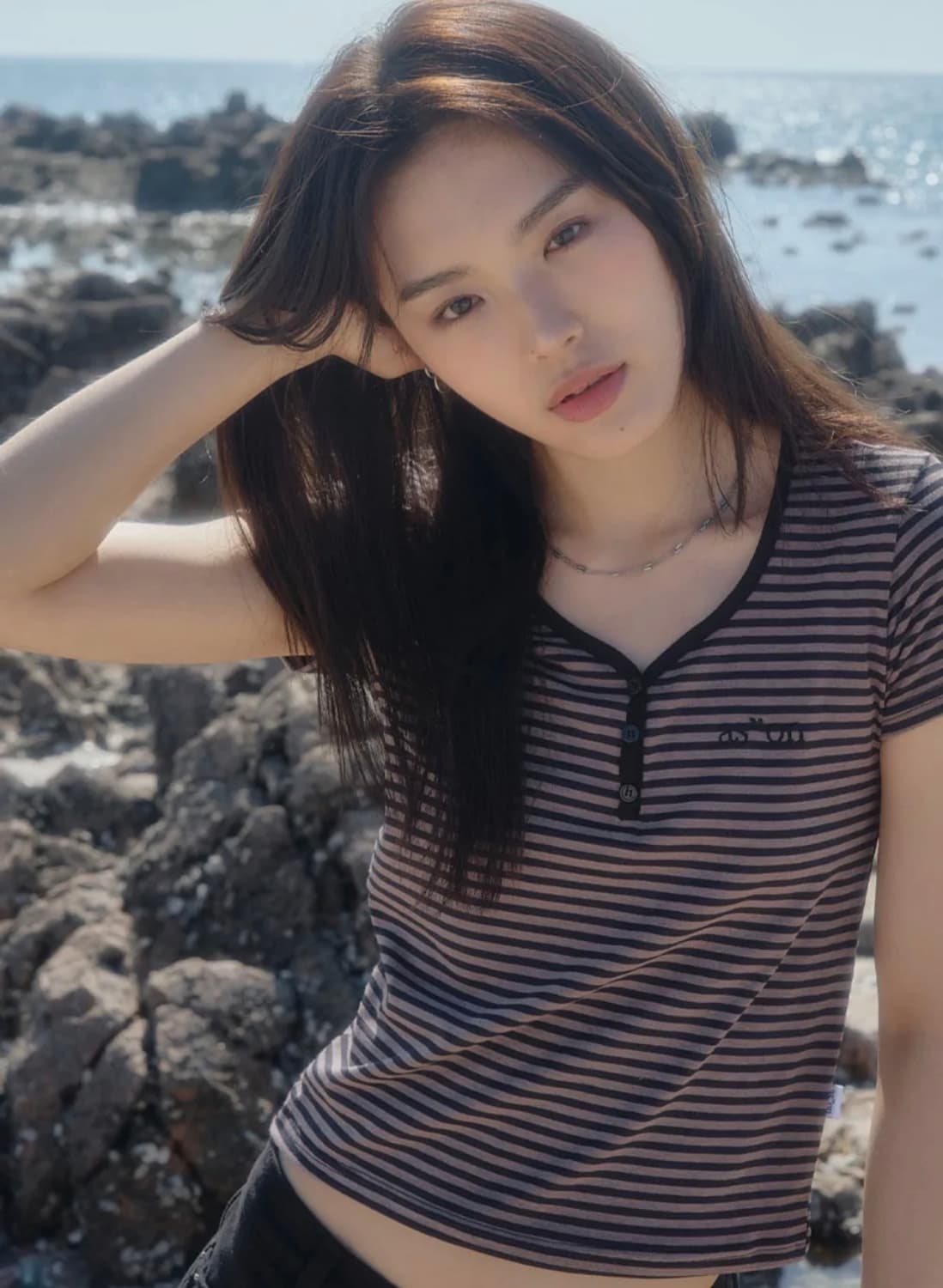 실사) 애즈온 캔디 스트라이프 티 블랙 상품이미지1