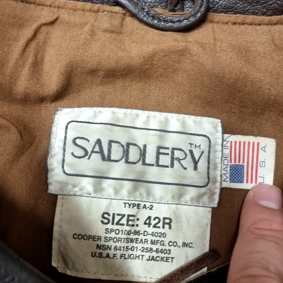 쿠퍼  cooper SADDLERY a-2가죽 항공 점퍼 블랙(42-R) 상품이미지5