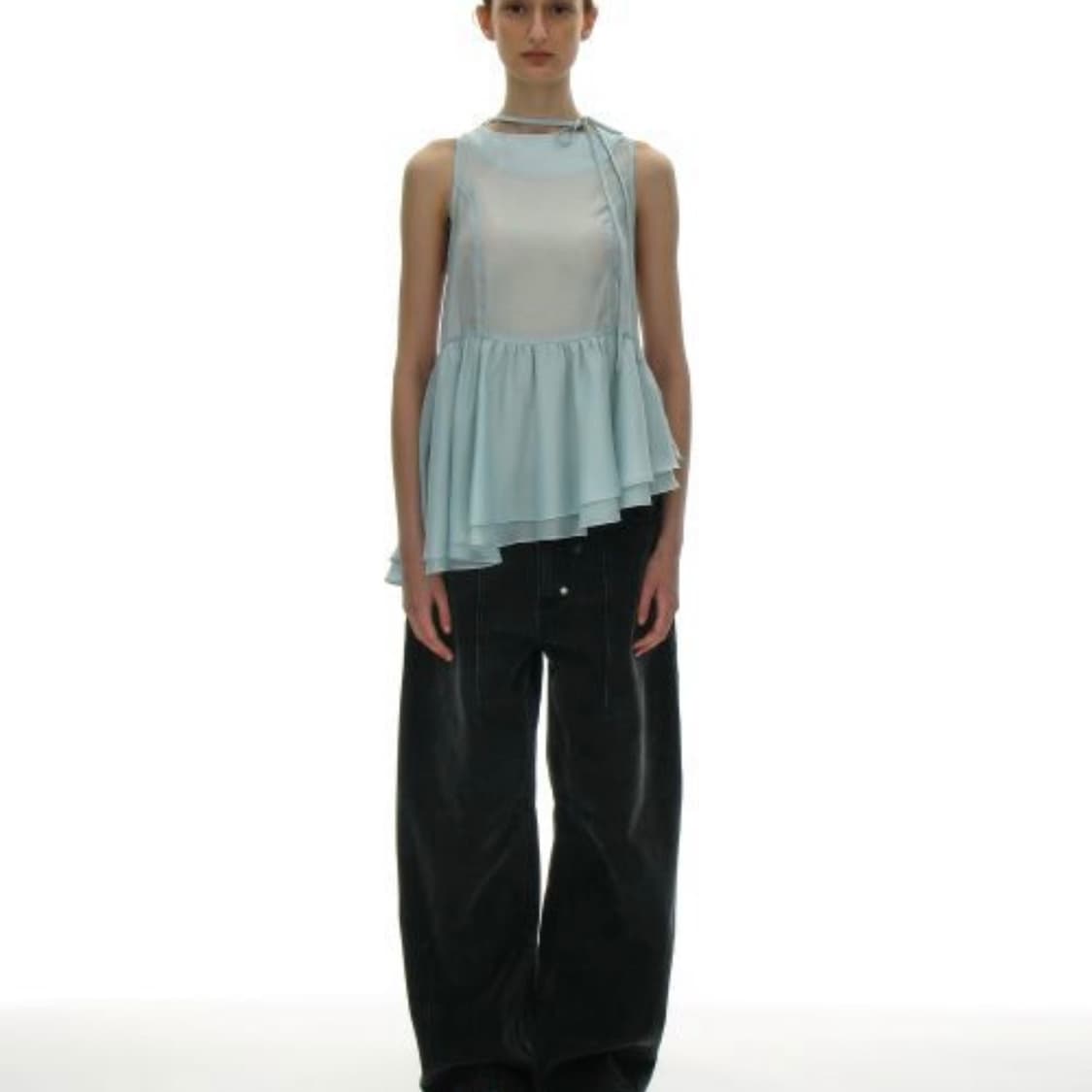 파르티멘토 우먼 타이넥 프릴 블라우스 스카이 상품이미지3