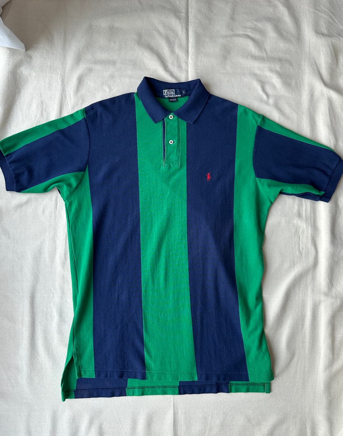 폴로 랄프로렌 스트라이프 반팔 피케 카라티 L made in USA 상품이미지1