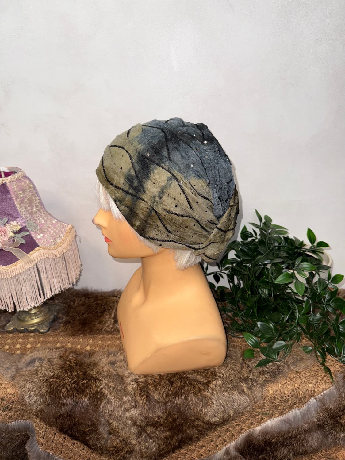 Khaki blue tie dye grunge warmer beanie  상품이미지2