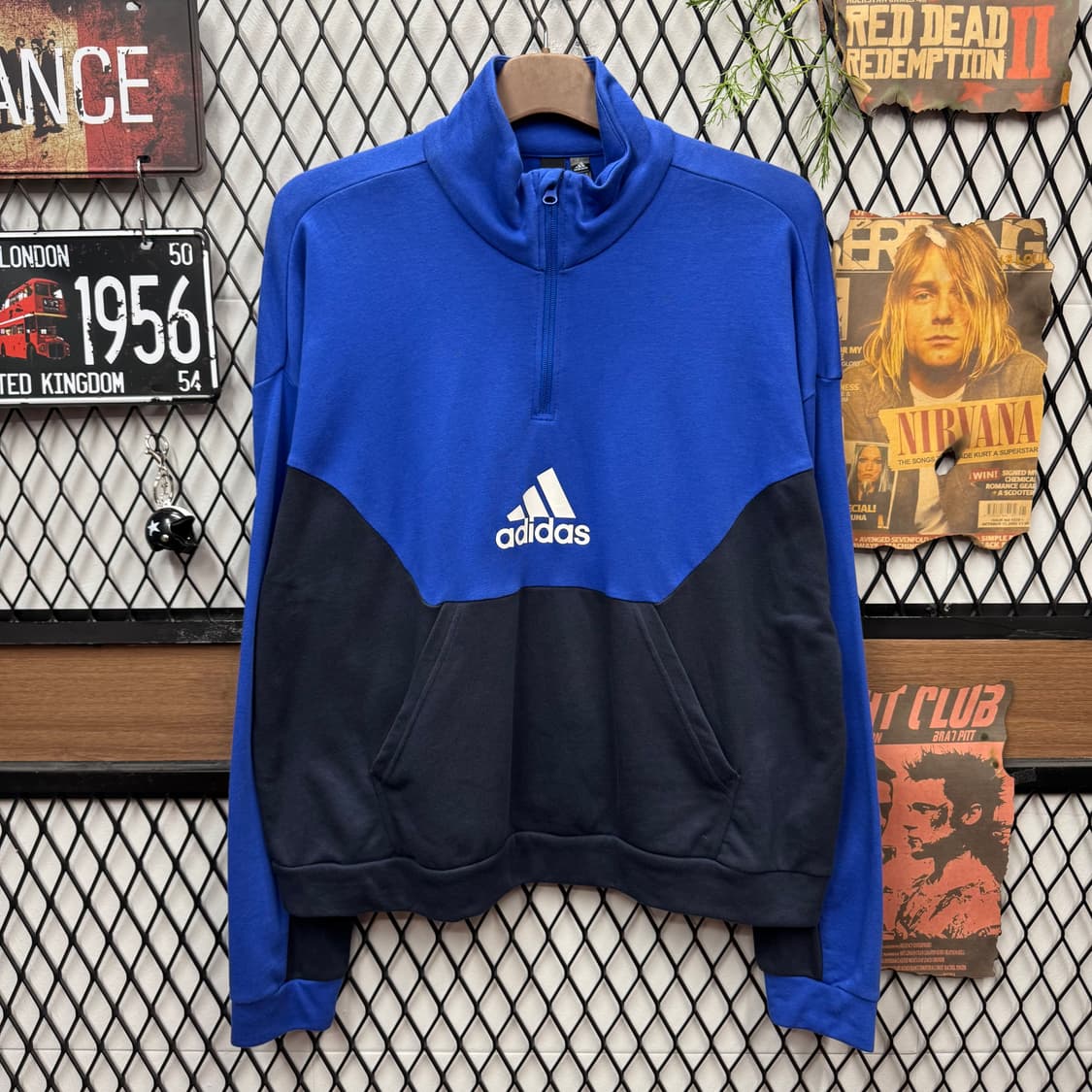 아디다스 하프집업 스웻셔츠 전면 로고 포인트 네이비 블루 상품이미지1