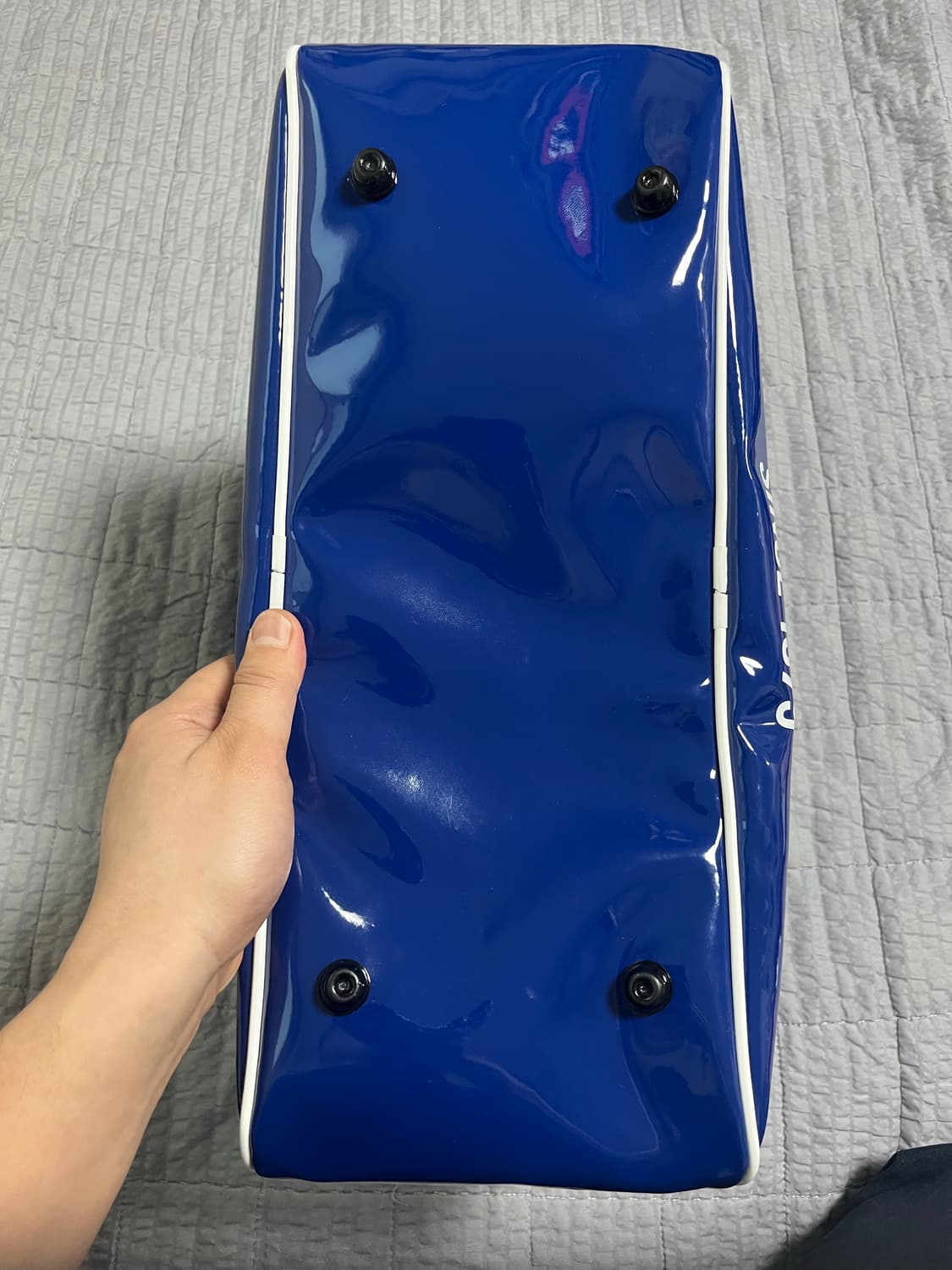 (새제품) 스튜디오 다치산 에나멜 볼링백 더플백 블루 상품이미지5