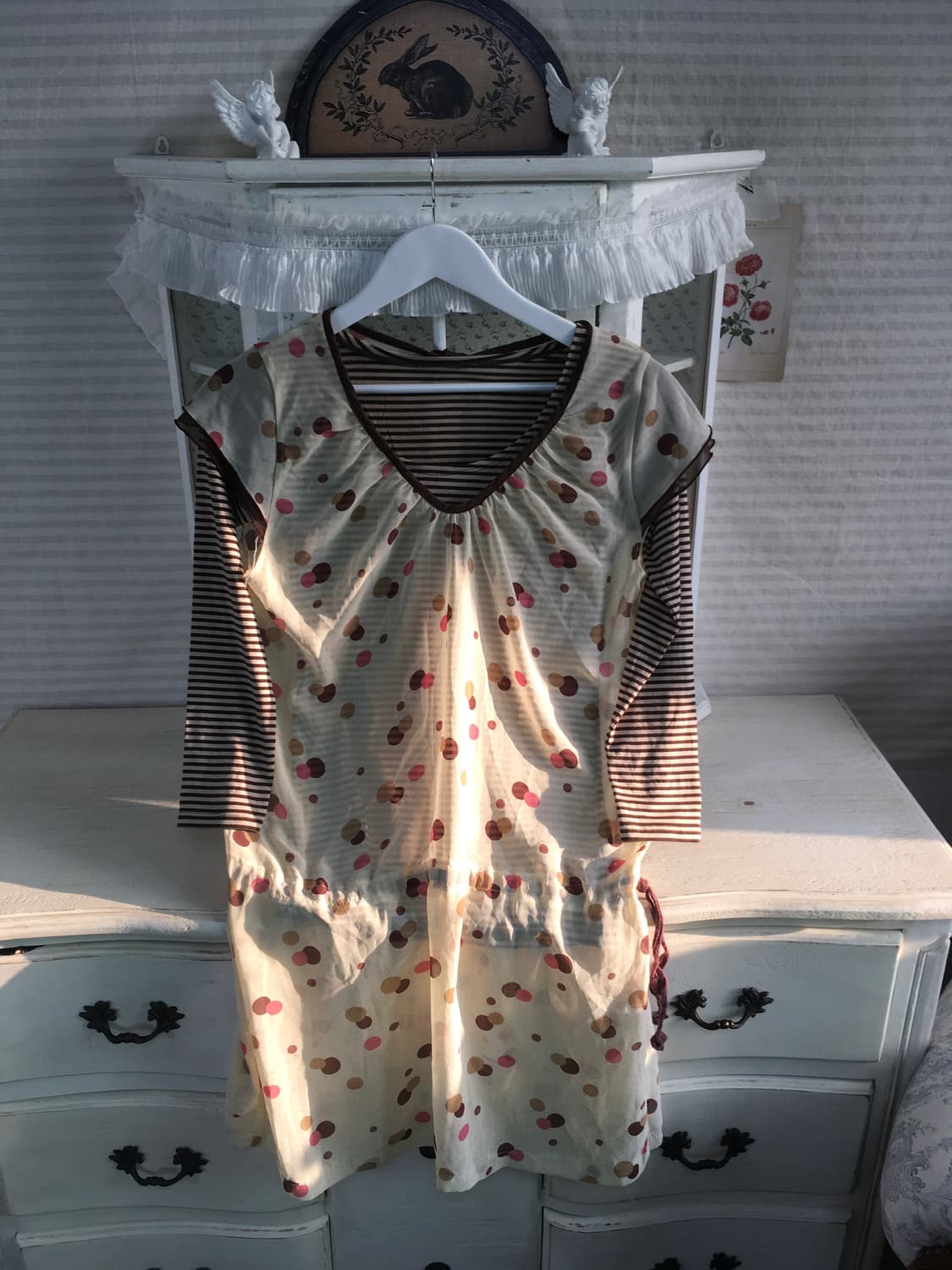 Set) 일본빈티지 도트 블라우스 + 브라운 스트라이프티 상품이미지7
