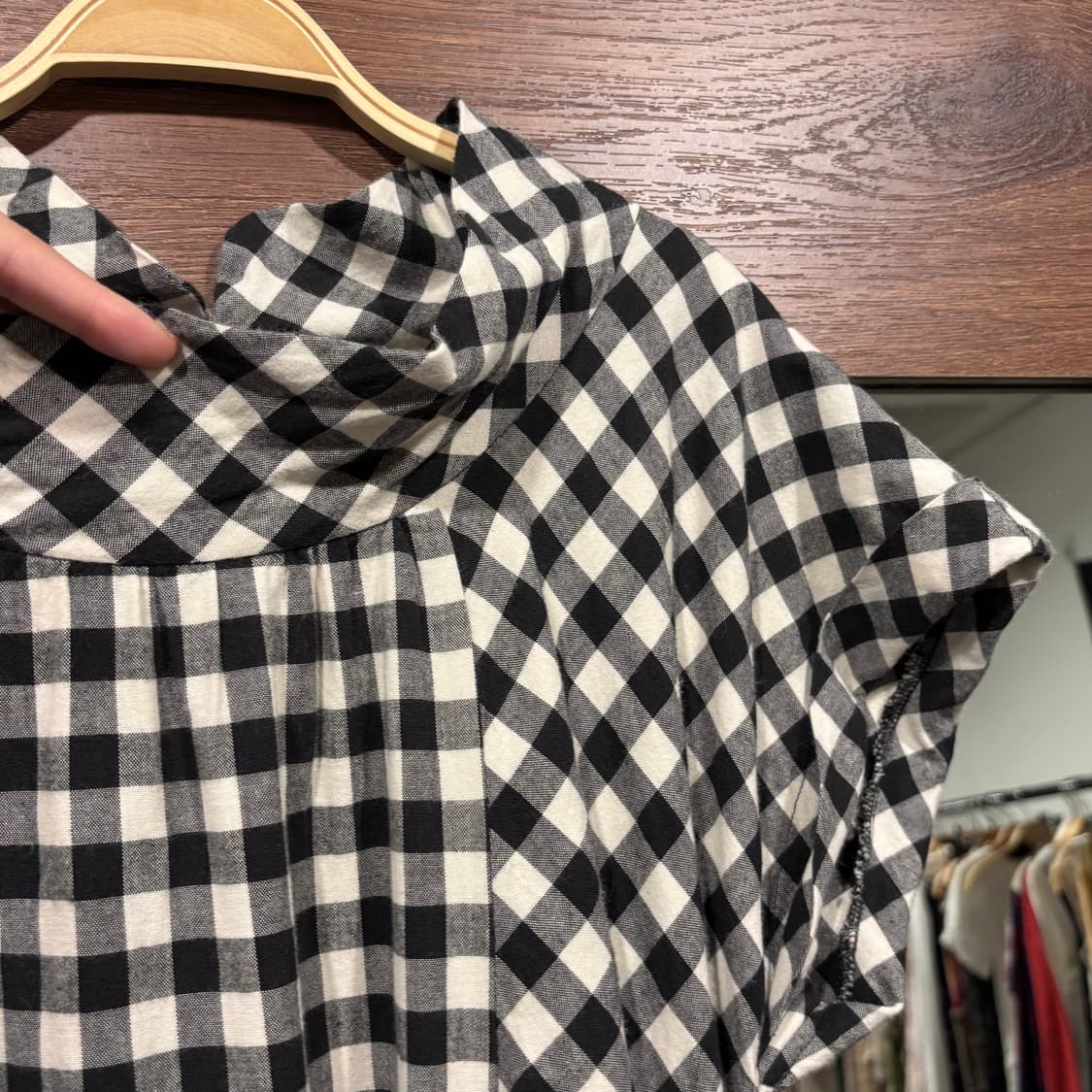 일본 빈티지 모리 블랙 체크 코튼 레이스 폴라 반팔 원피스 상품이미지4