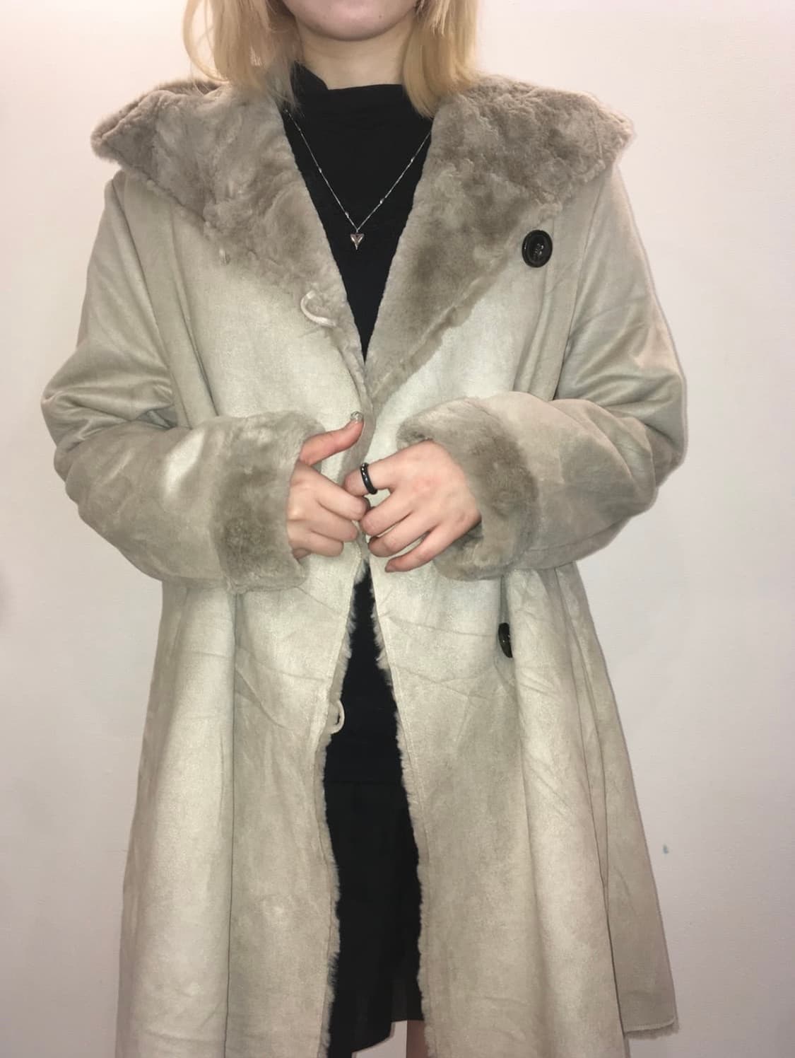 jpn vintage 그레이베이지 후드 더플 무스탕 상품이미지7