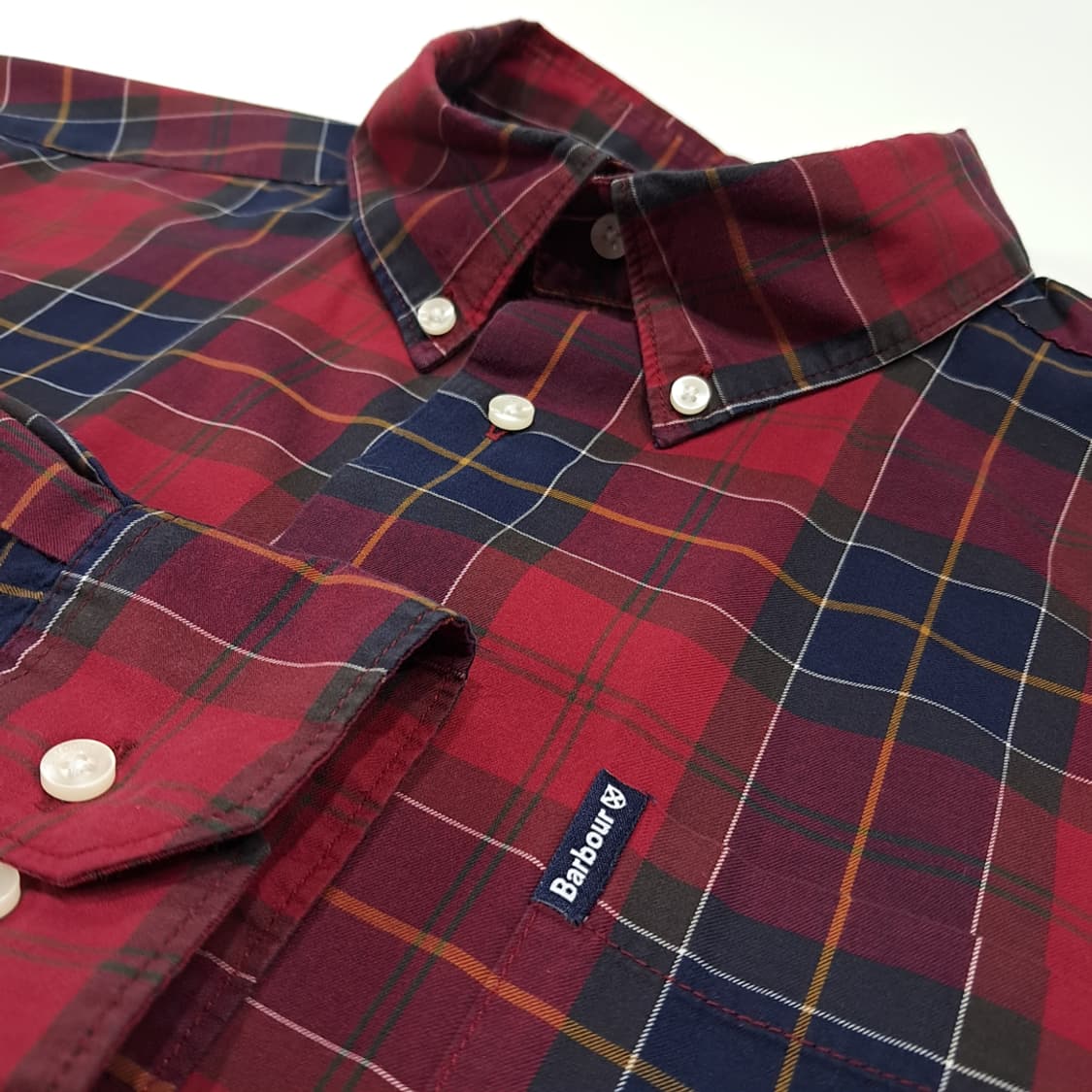 CL373 L 바버 코튼 버튼다운 테일러드핏 레드 셔츠 남방 상품이미지4