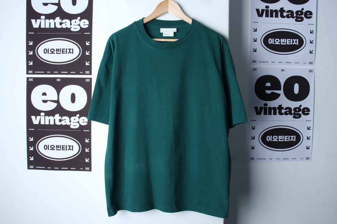(L-XL) 에이치앤엠 반팔 티셔츠 그린 무지 올드스쿨-H31982 상품이미지2