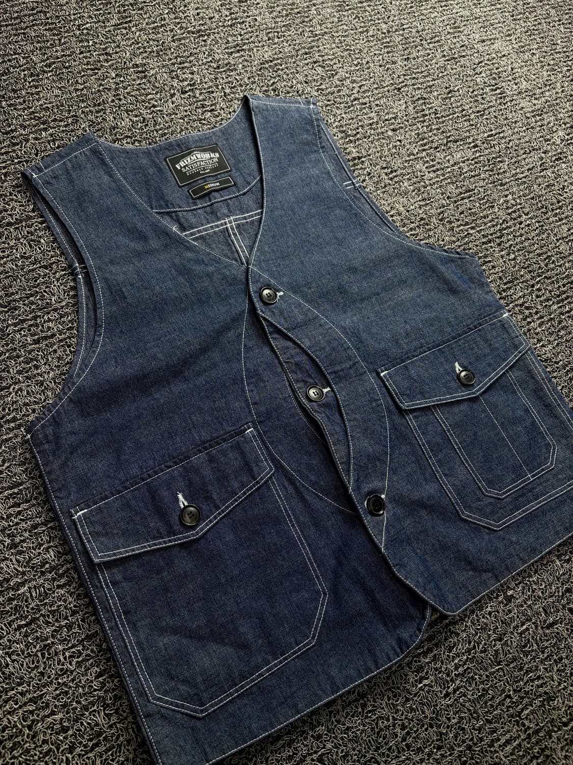 프리즘웍스 아메카지 헤비 샴브레이 데님 워크 베스트 1463 상품이미지1