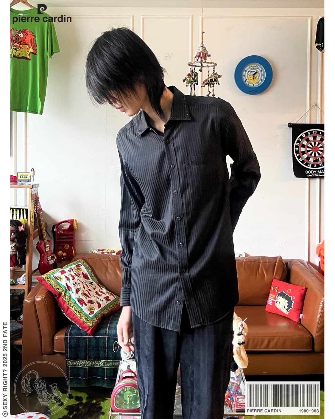 80-90s Pierre Cardin Black Stripe Shirt 상품이미지1