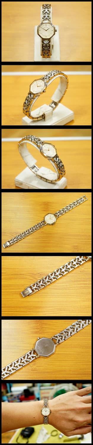 90s 입생로랑 옥타곤 프레임 여성용 콤비 쿼츠 시계 상품이미지2