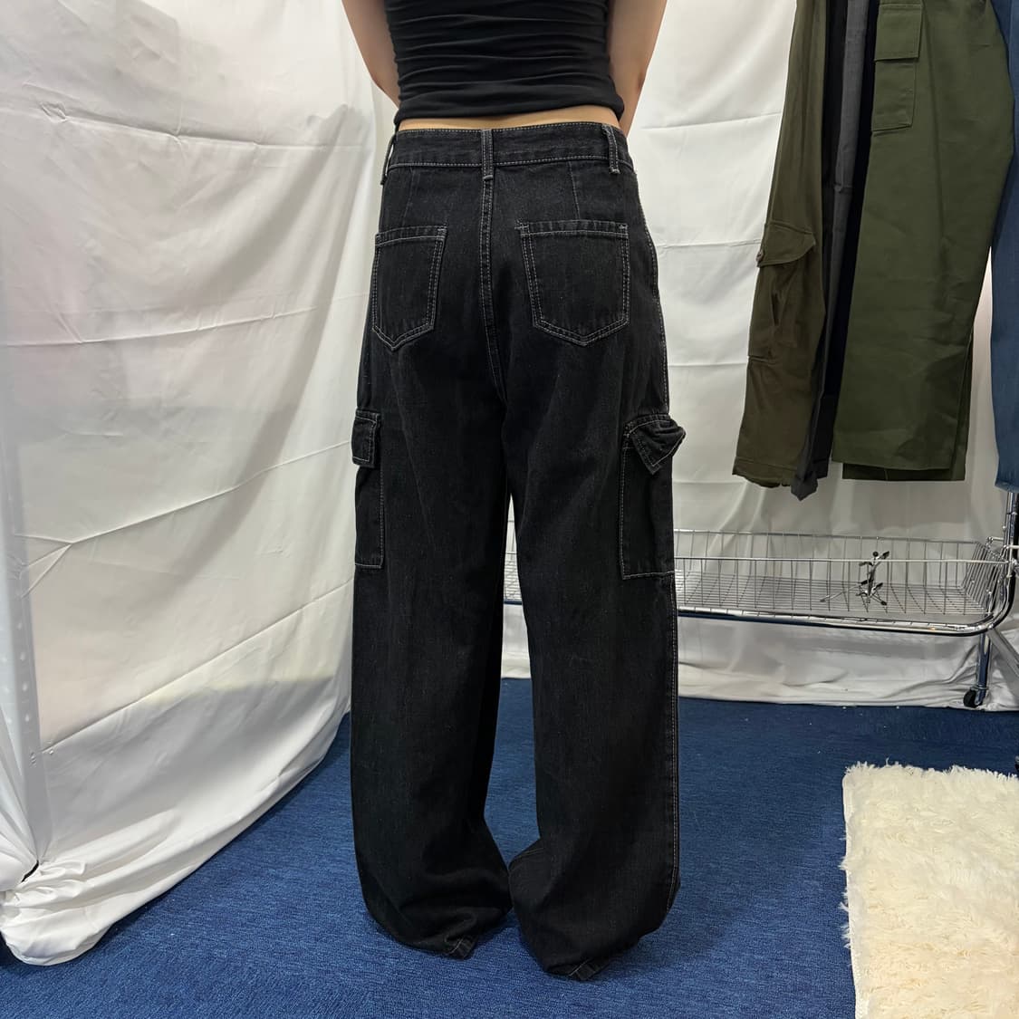 흑청 스티치 카고 데님 팬츠 상품이미지2