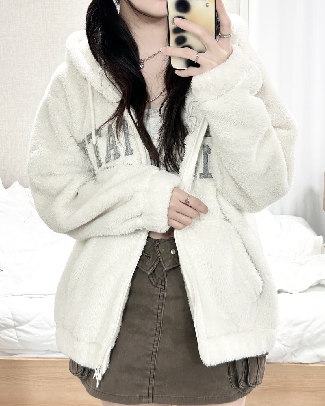 후아유 크림 투웨이 뽀글이 후드집업 상품이미지4