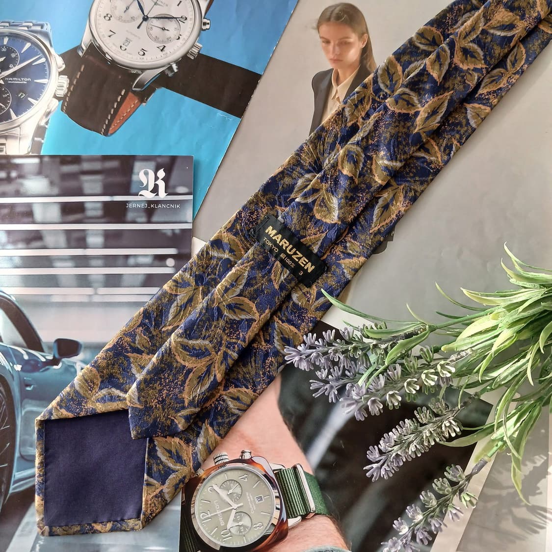 마루젠 실크 블루&다크그린 패턴 넥타이 8.6cm A+등급 A18960
 상품이미지3