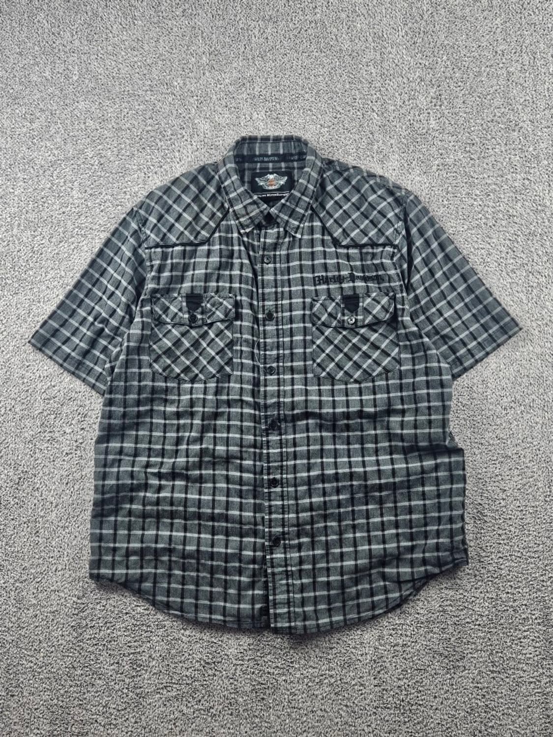 할리데이비슨 체크패턴 바이커 반팔 셔츠 ( L 추정 ) / 11367 상품이미지1