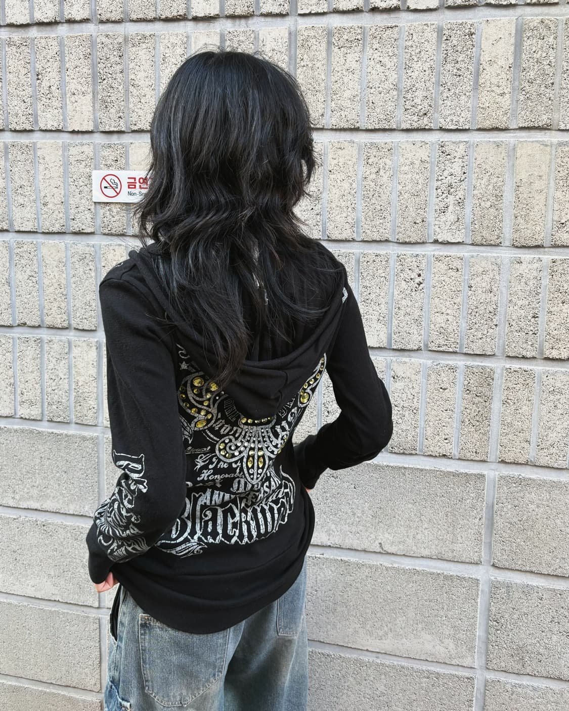 글리츠 큐빅 디테일 와이드넥 후드티 상품이미지6