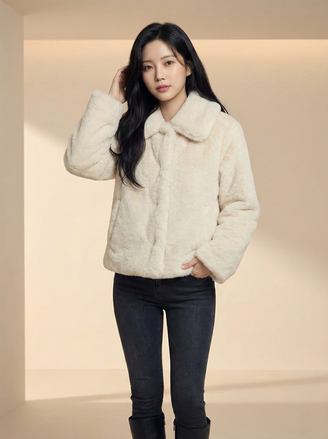 오디네르(ordinaire) 라운드 카라 에코 퍼 자켓 상품이미지1