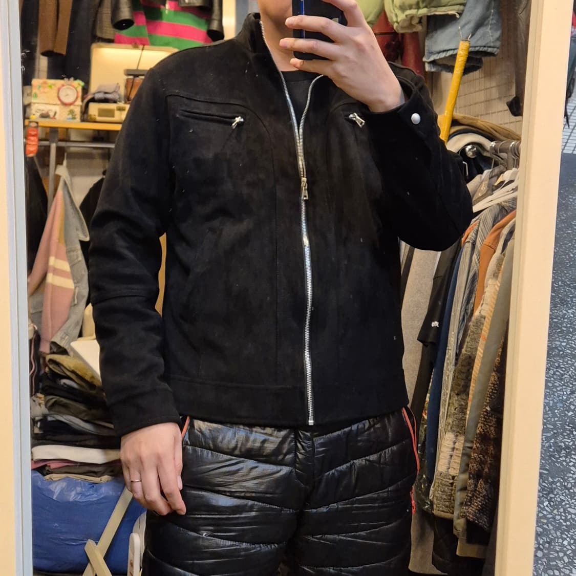 XL(착샷잇음) 블랙 차이나카라 스웨이드자켓  상품이미지4