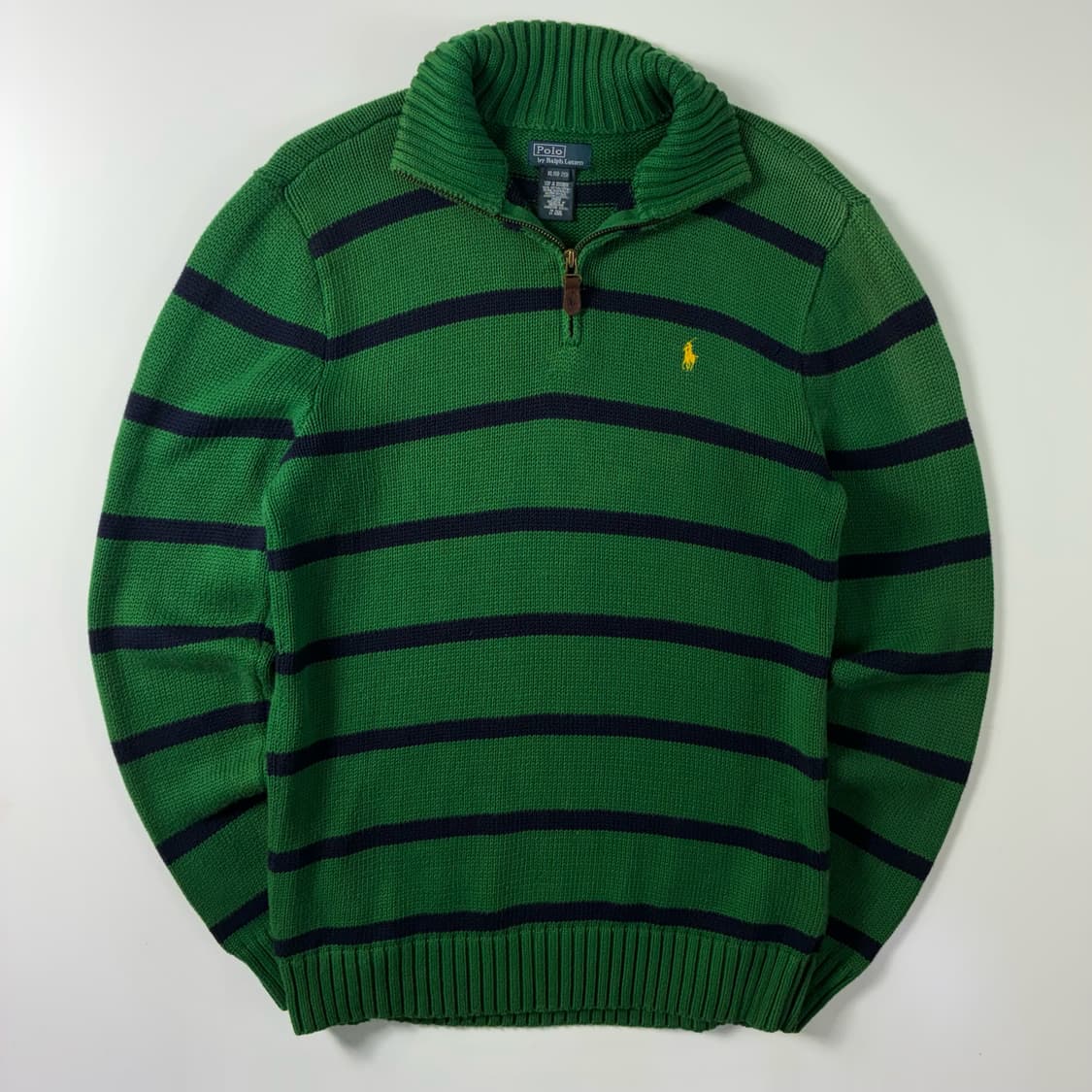 Polo  폴로 랄프로렌 자수 코튼 그린 스트라이프 반집업 니트 상품이미지1