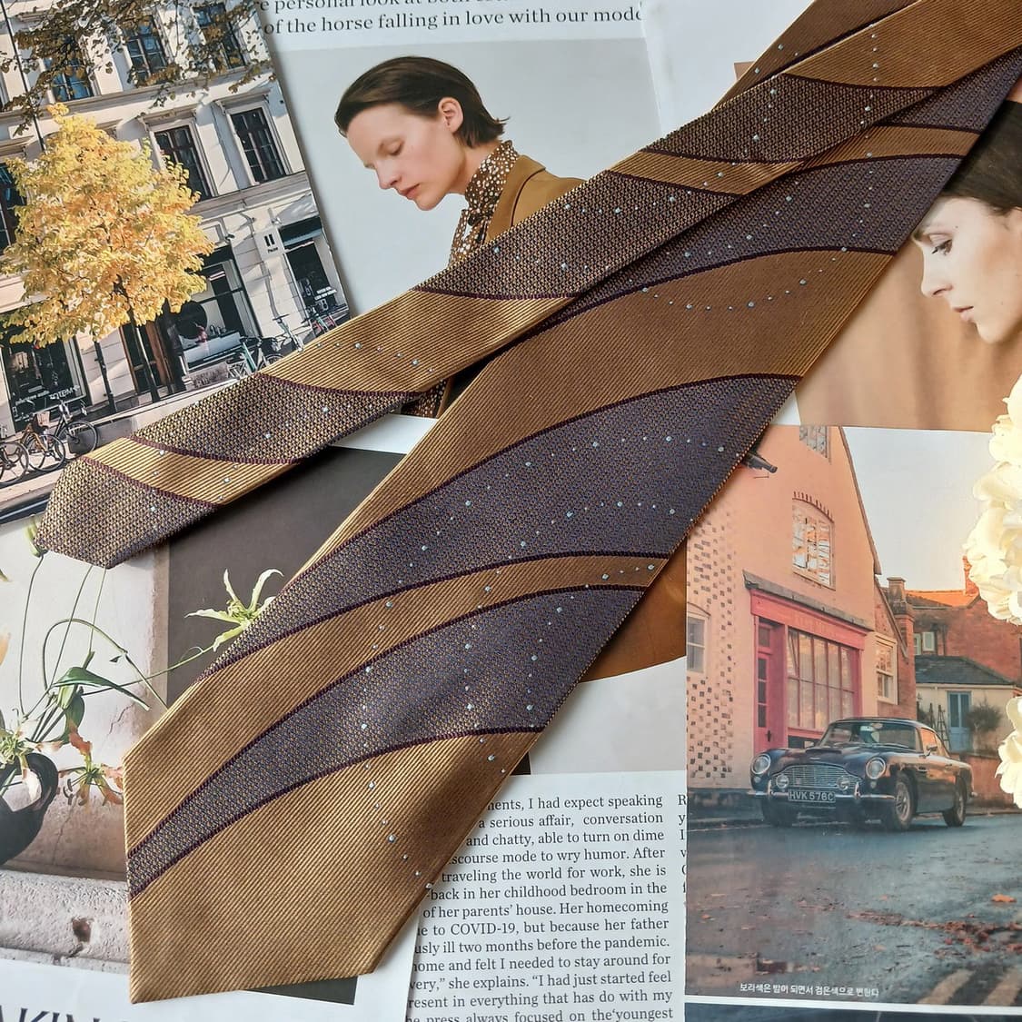 까르뱅 실크 브라운 스트라이프 넥타이 9.8cm A+등급 A19747 상품이미지5