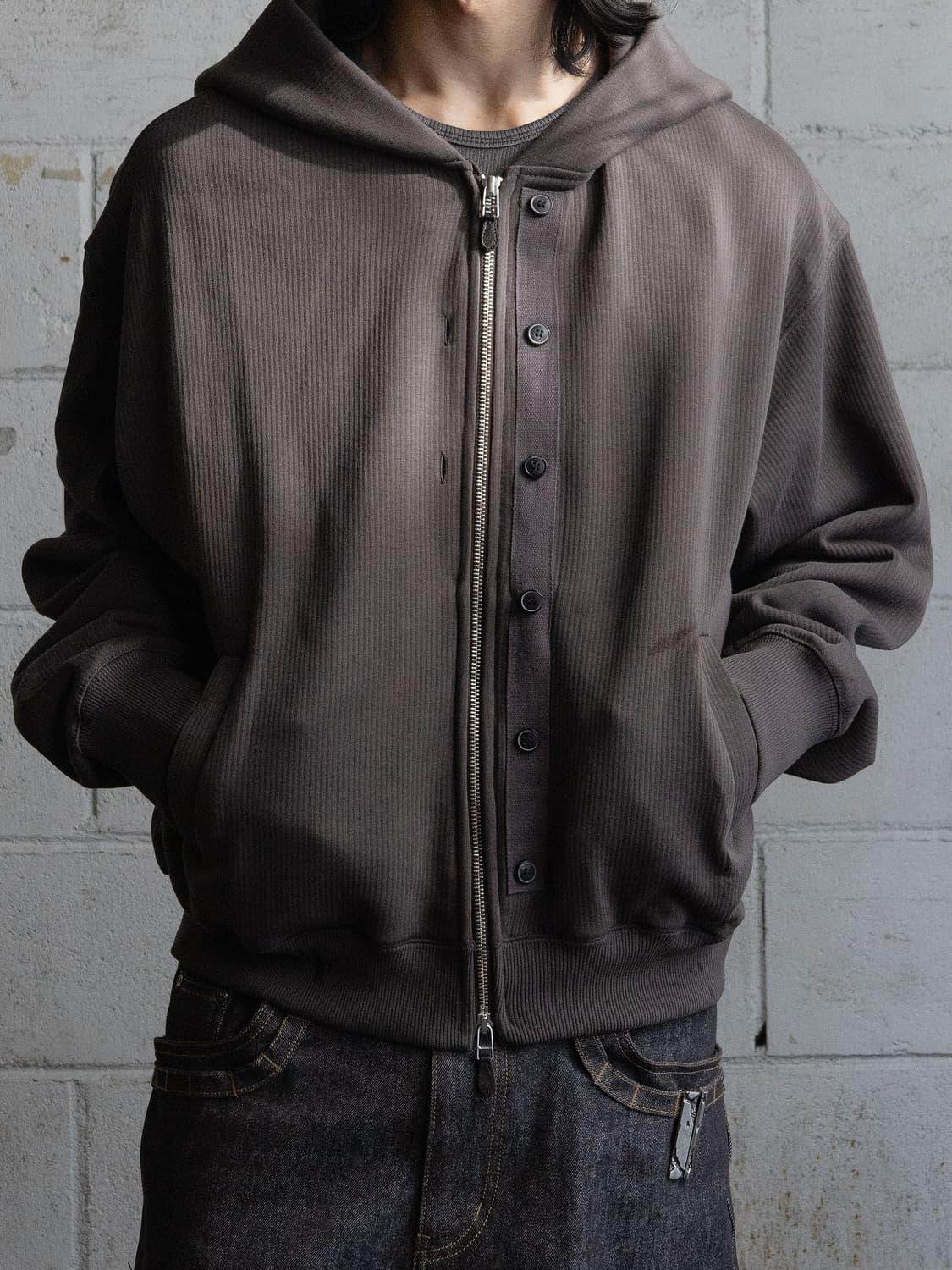 포그서비스 밀리터리 버튼 후드집업 상품이미지2