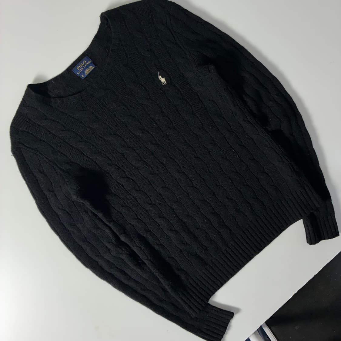 Polo  폴로 랄프로렌 자수 메리노울 블랙 꽈배기 니트 상품이미지2