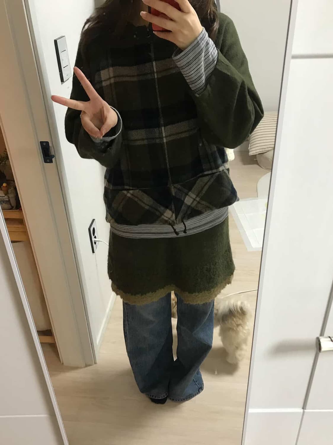 마루빈티지 카키 체크 후드집업 상품이미지2