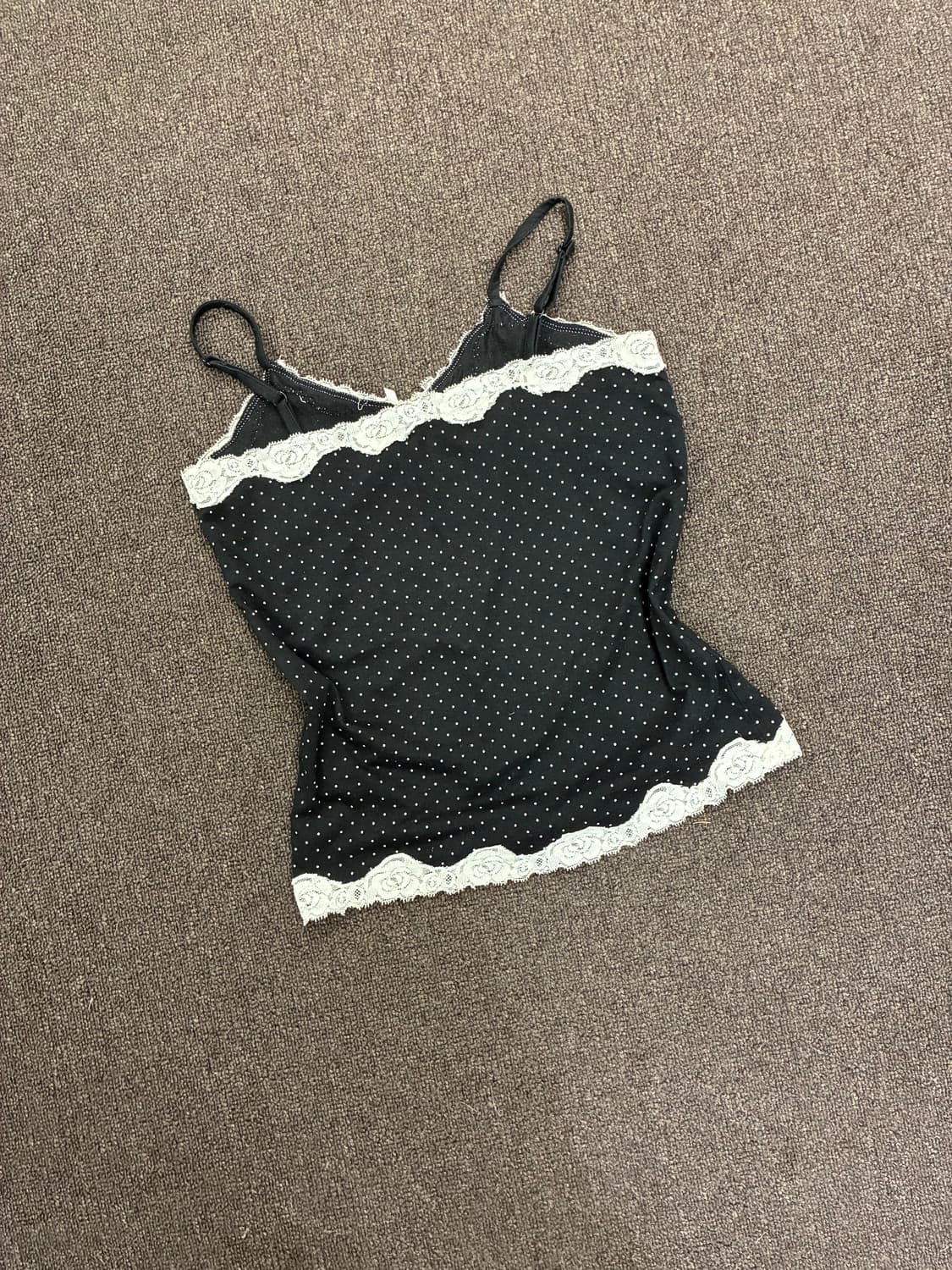 OS)Japanese vintage 여성 레이스 디테일 도트무늬 나시 상품이미지4