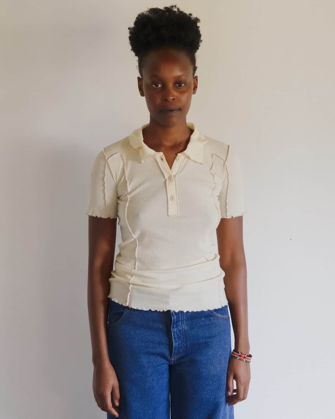 [S,M,L]베이스레인지 Omato 폴로 저지  탑/오프 화이트 상품이미지2