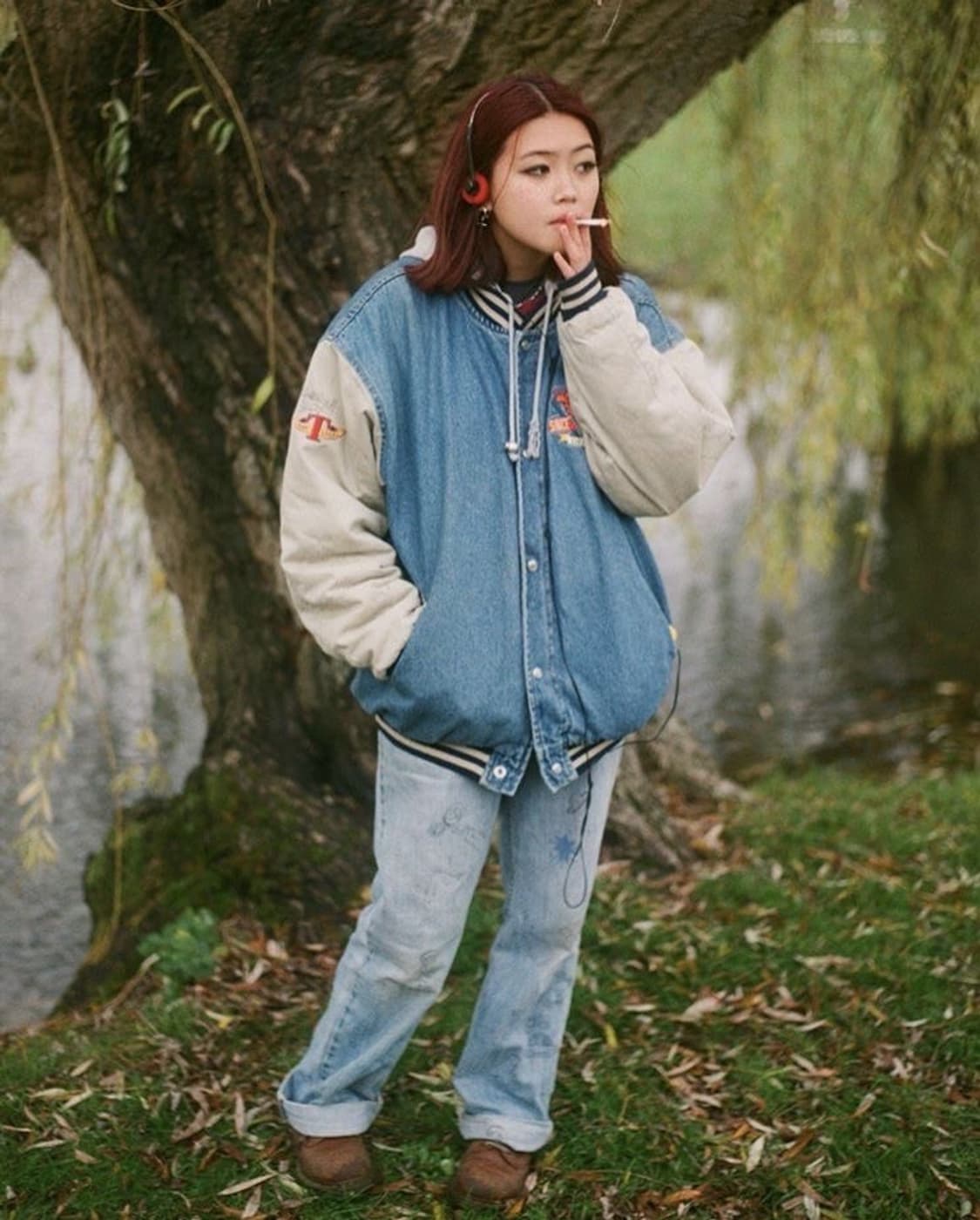 빈티지 데님 바시티 점퍼 상품이미지1