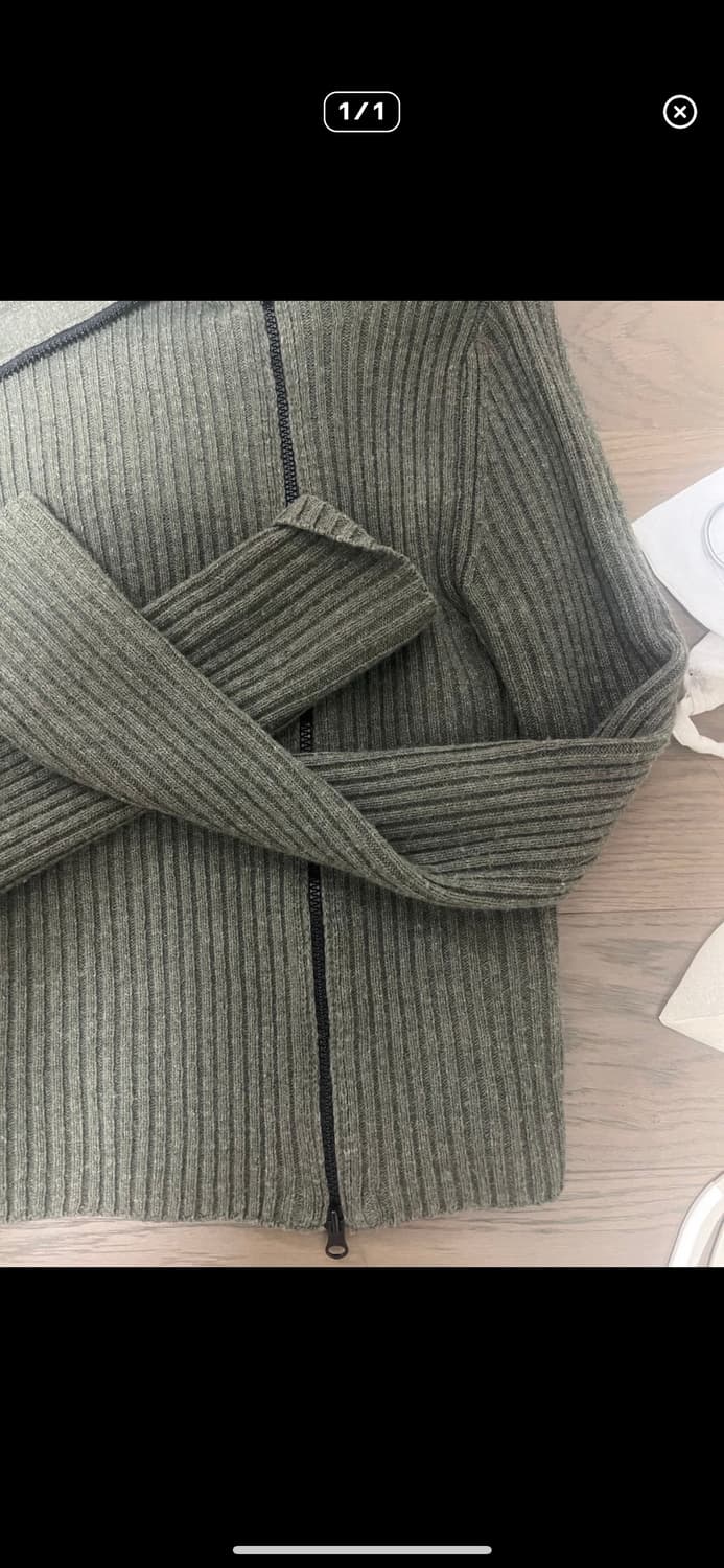 오픈와이와이 터틀넥 니트집업 카키 사이즈1 상품이미지6