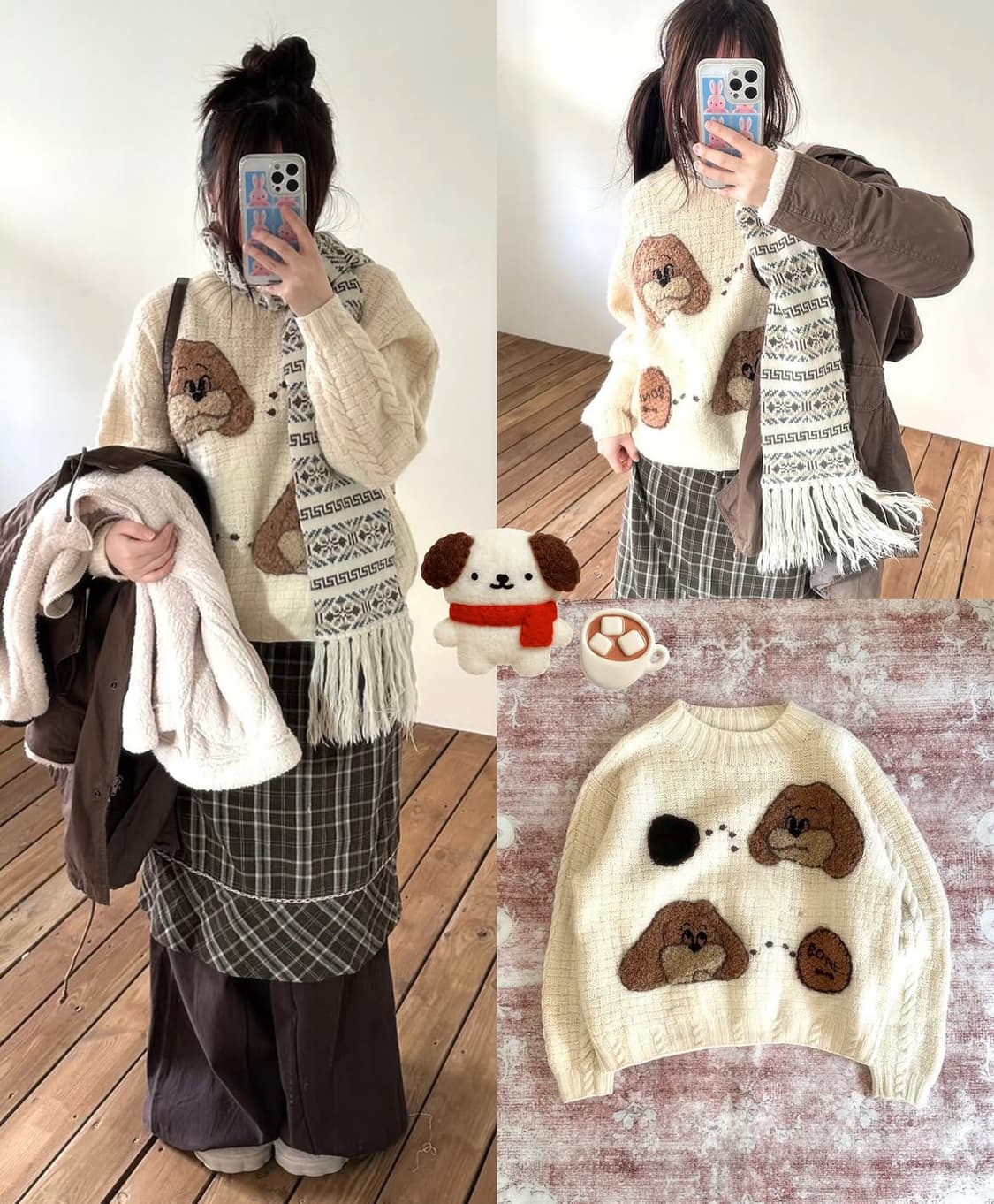 단품) 와이즈걸 너드 강아지 니트탑 큐빈티지 레이어드 스커트 상품이미지1