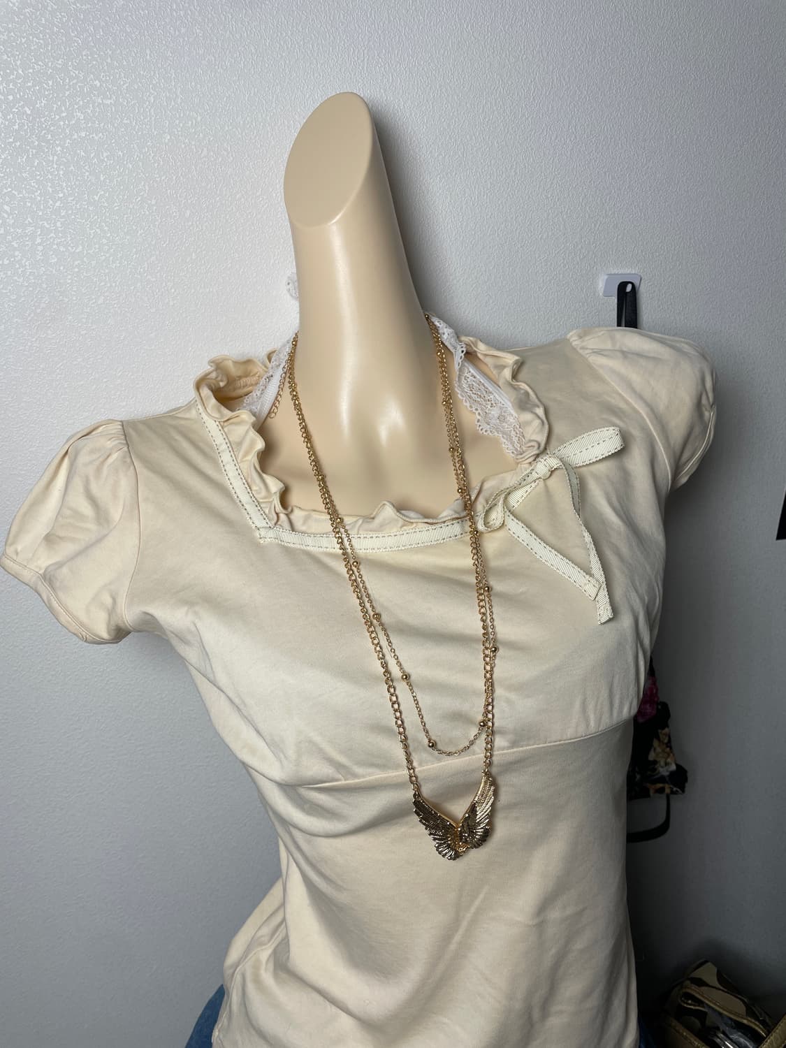 빈티지 아이보리 리본 블라우스 티셔츠 상품이미지2