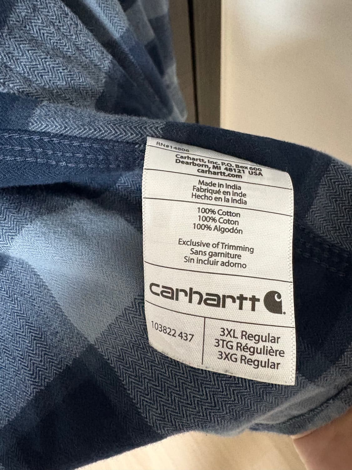 3XL - 칼하트 플란넬 체크 셔츠 네이비 상품이미지4