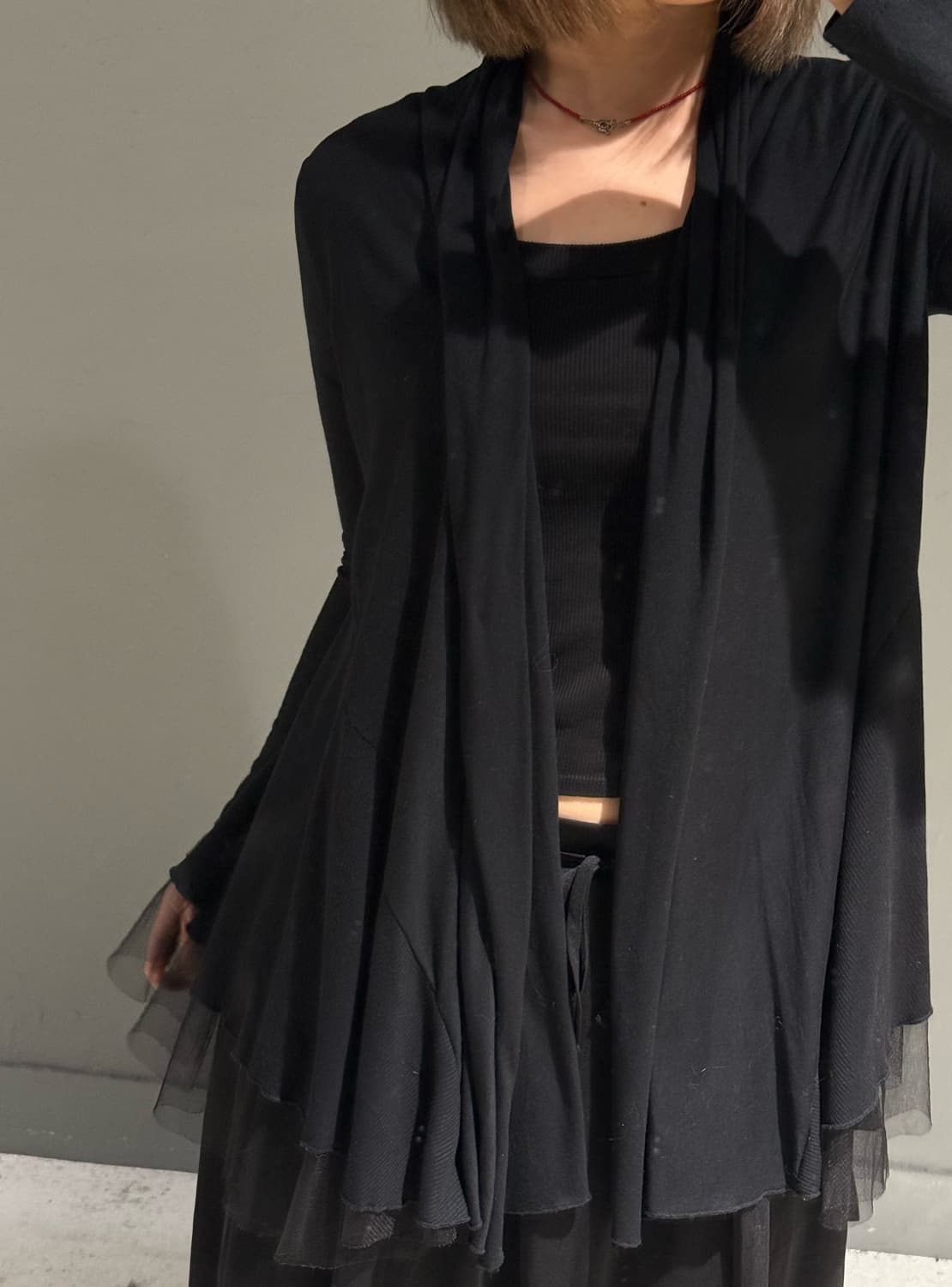 tulle layered drape collar cardign 상품이미지2