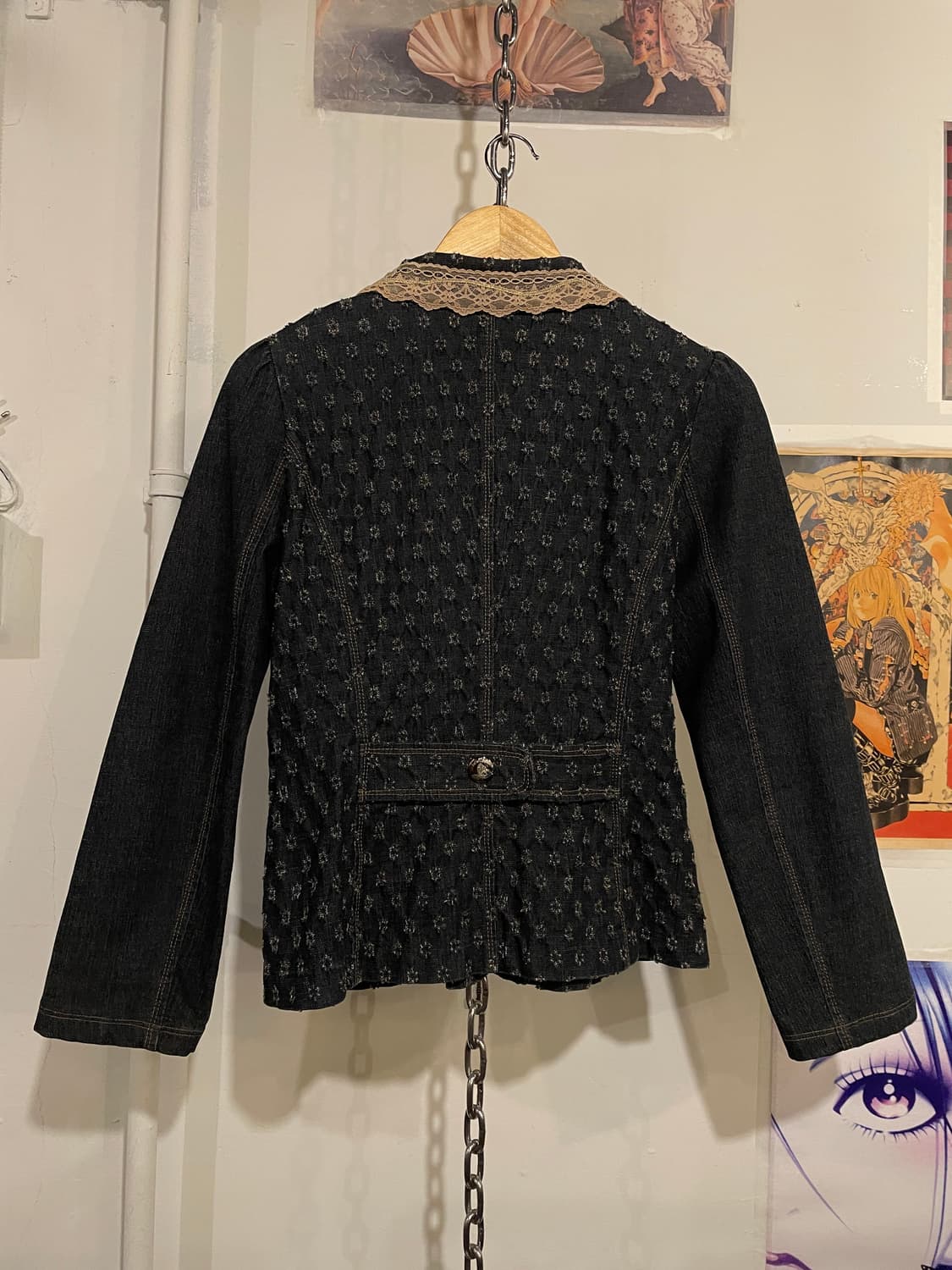 플라워 데미지 패턴 레이스 펄 데님 자켓 모리 러블리 오리엔탈 상품이미지4
