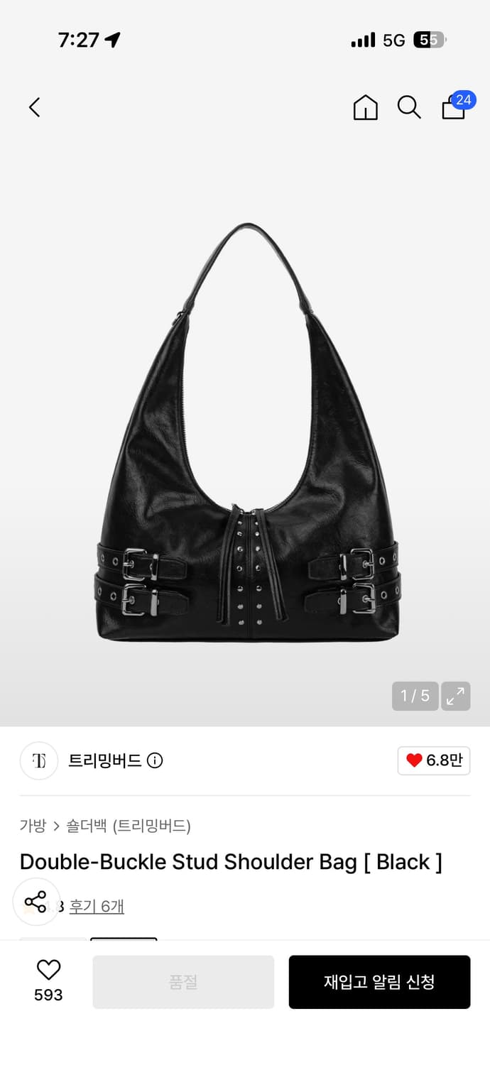 트리밍버드 더블 버클 스터드 숄더백 블랙 상품이미지1