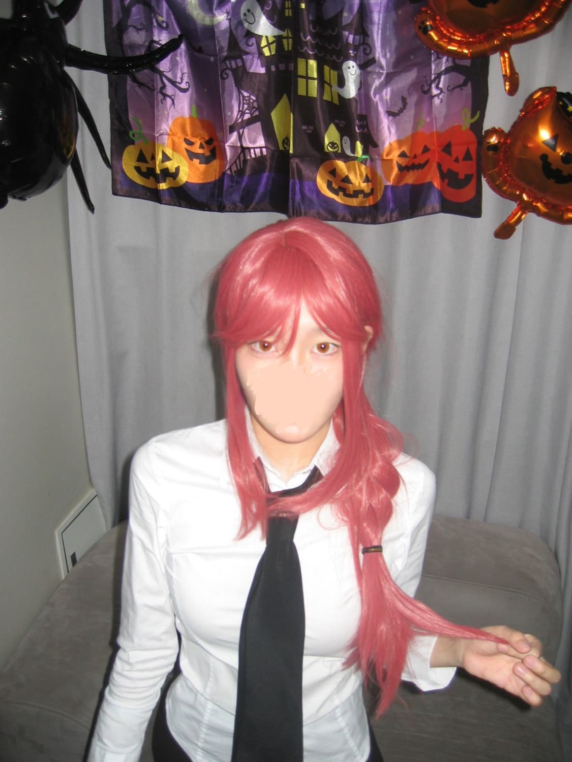 체인소맨 마키마 핑크 가발 코스프레 할로윈 실착 단 1회 상품이미지2