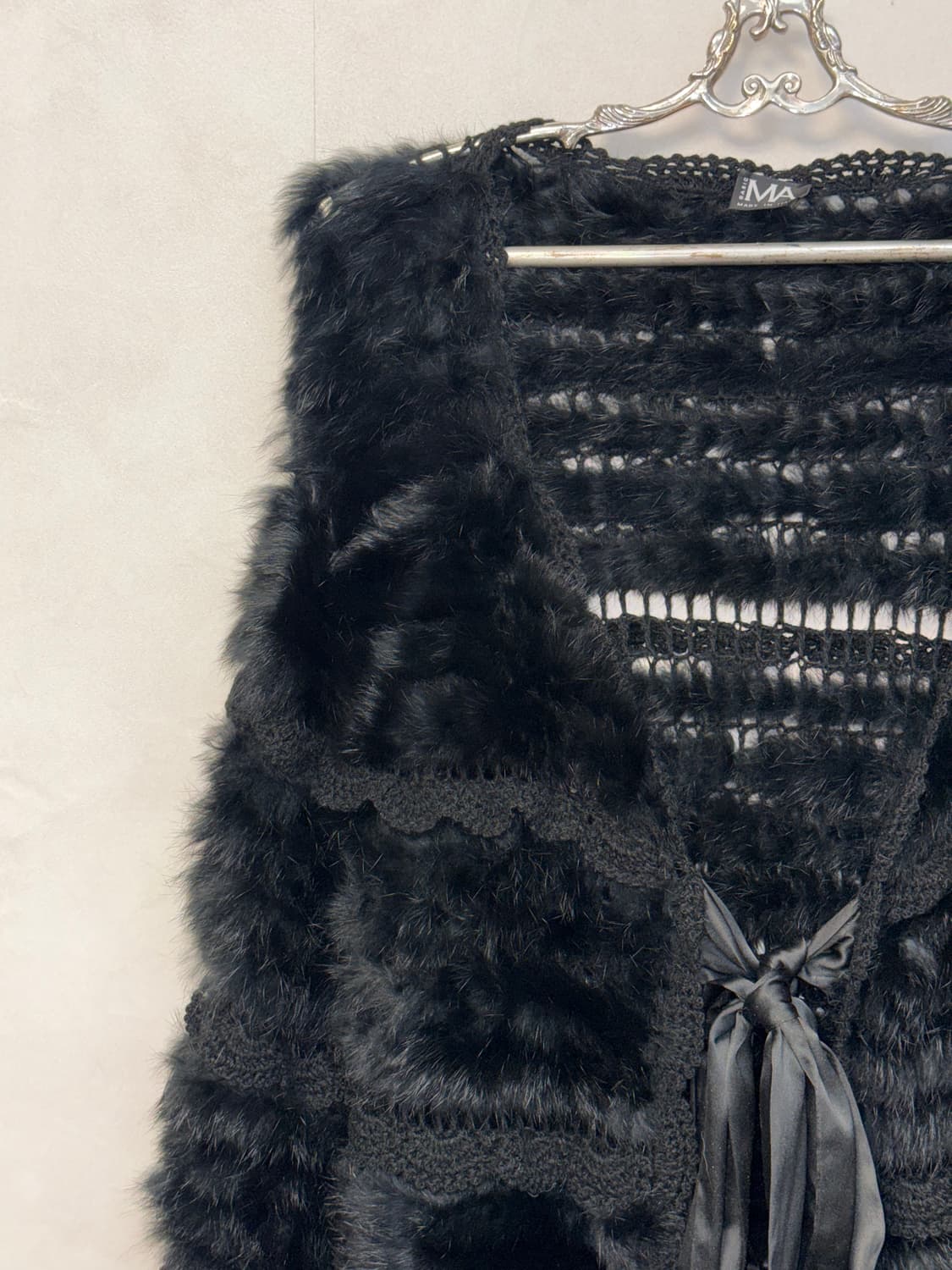 Black rabbit fur crochet ribbon long cd 상품이미지7