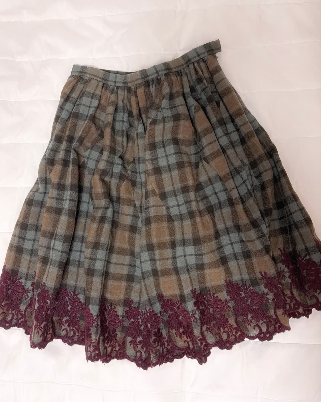 일본 빈티지 체크 레이스 사와코 미디 스커트 상품이미지3
