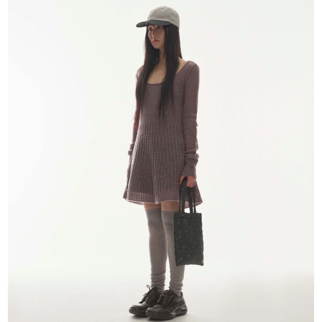 코이세이오 소프트 벨 니트 원피스 퍼플 그레이 드레스 상품이미지2