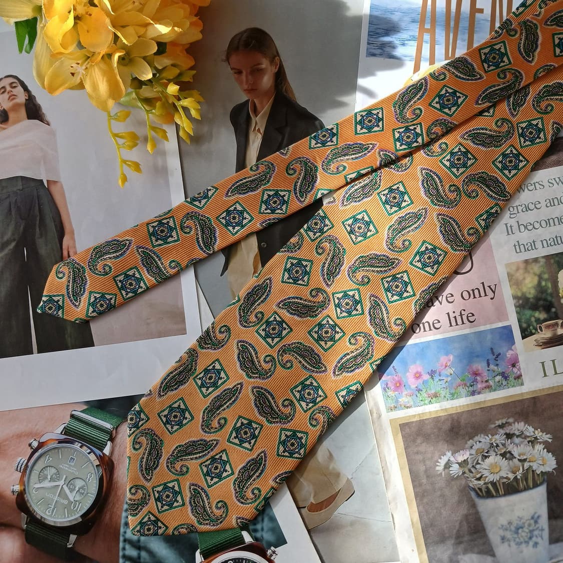 아테스토니 실크 페이즐리 패턴 넥타이 9.4cm A등급 A19763
 상품이미지3