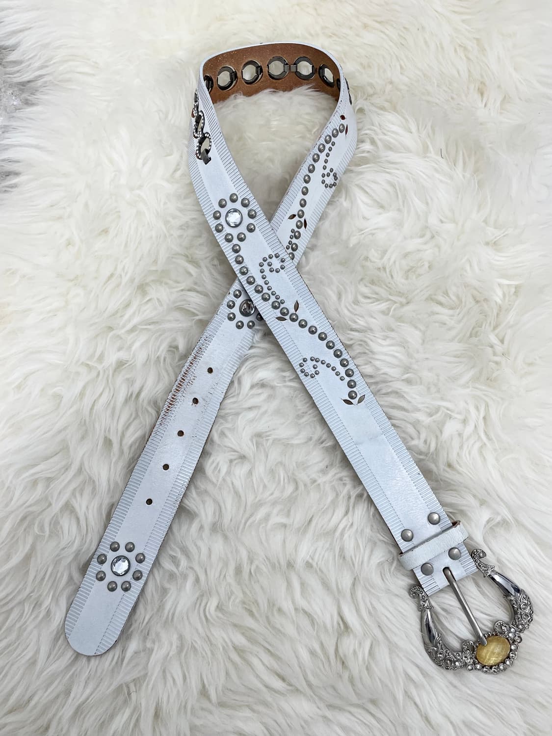 리얼레더 화이트페어리 스터드 버클 벨트 상품이미지2