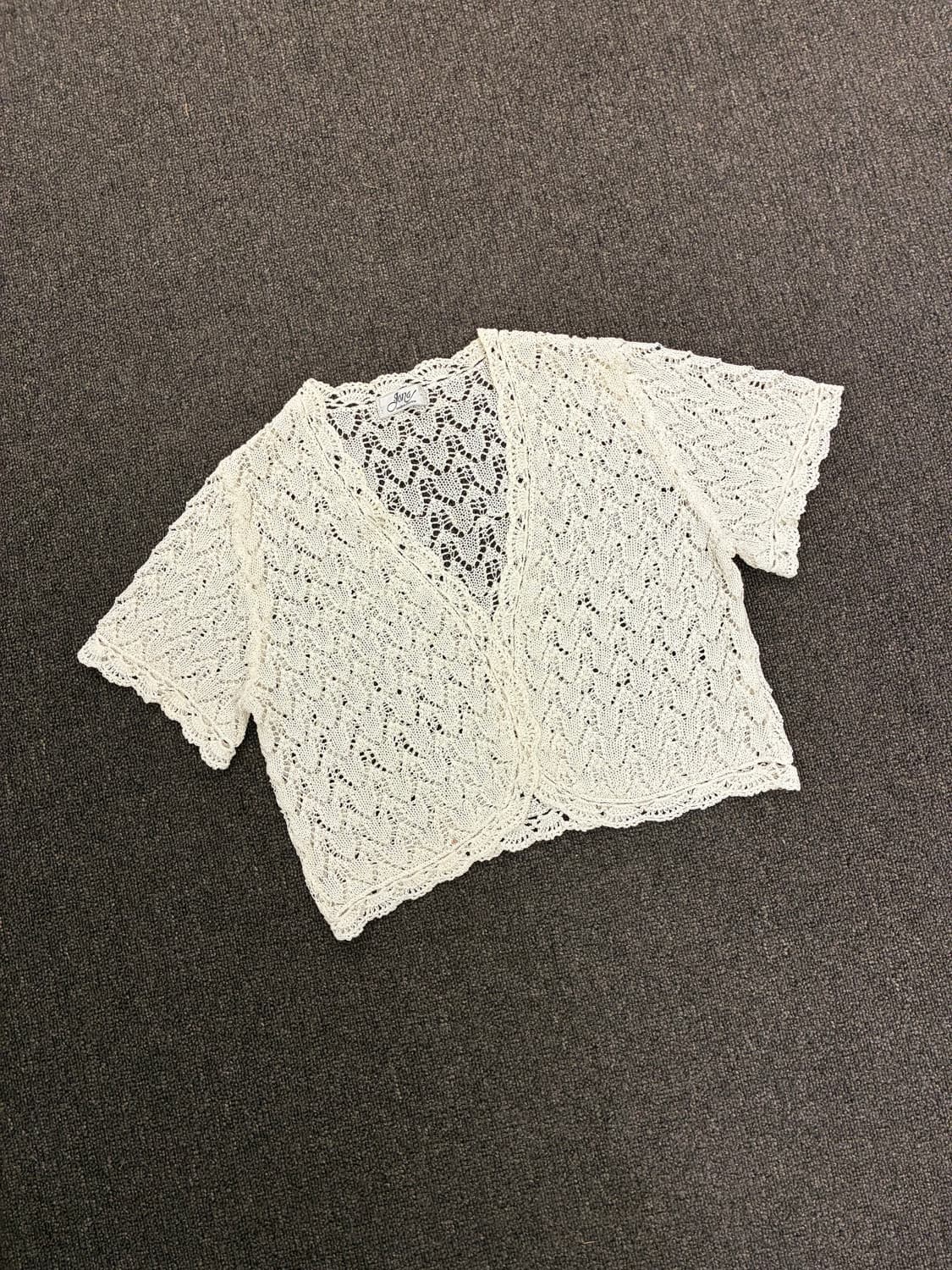 OS)Japanese vintage 여성 펀칭 디자인 반팔 시트 가디건 상품이미지2