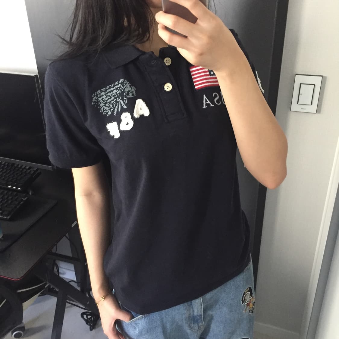 Abercrombie usa 패치 네이비 카라 반팔티 상품이미지2