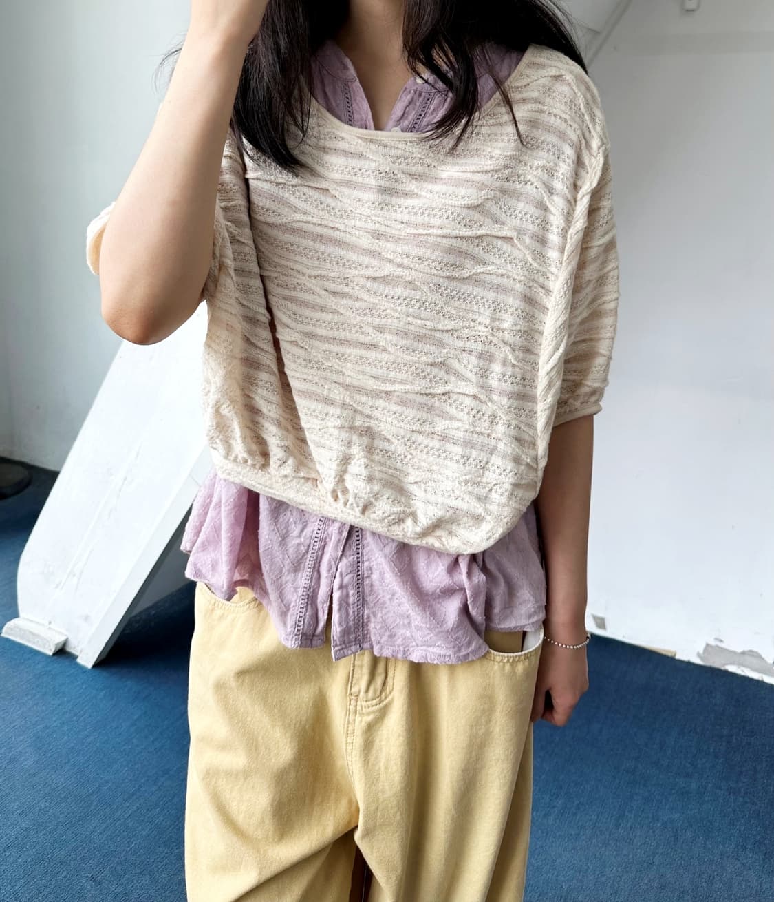 Loose gauge knit fabric wide top 상품이미지9
