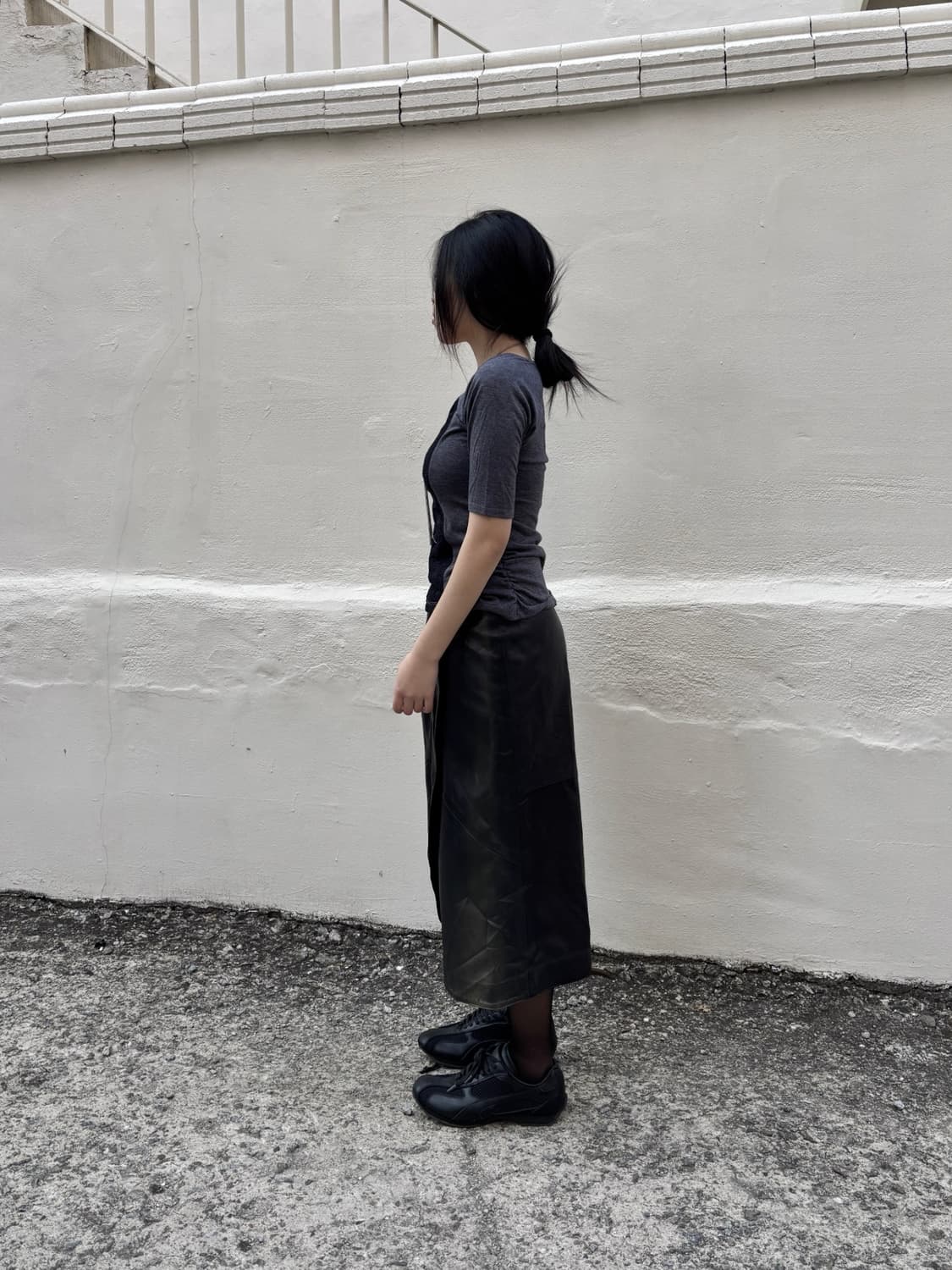 Washed leather shirring long skirt 상품이미지2