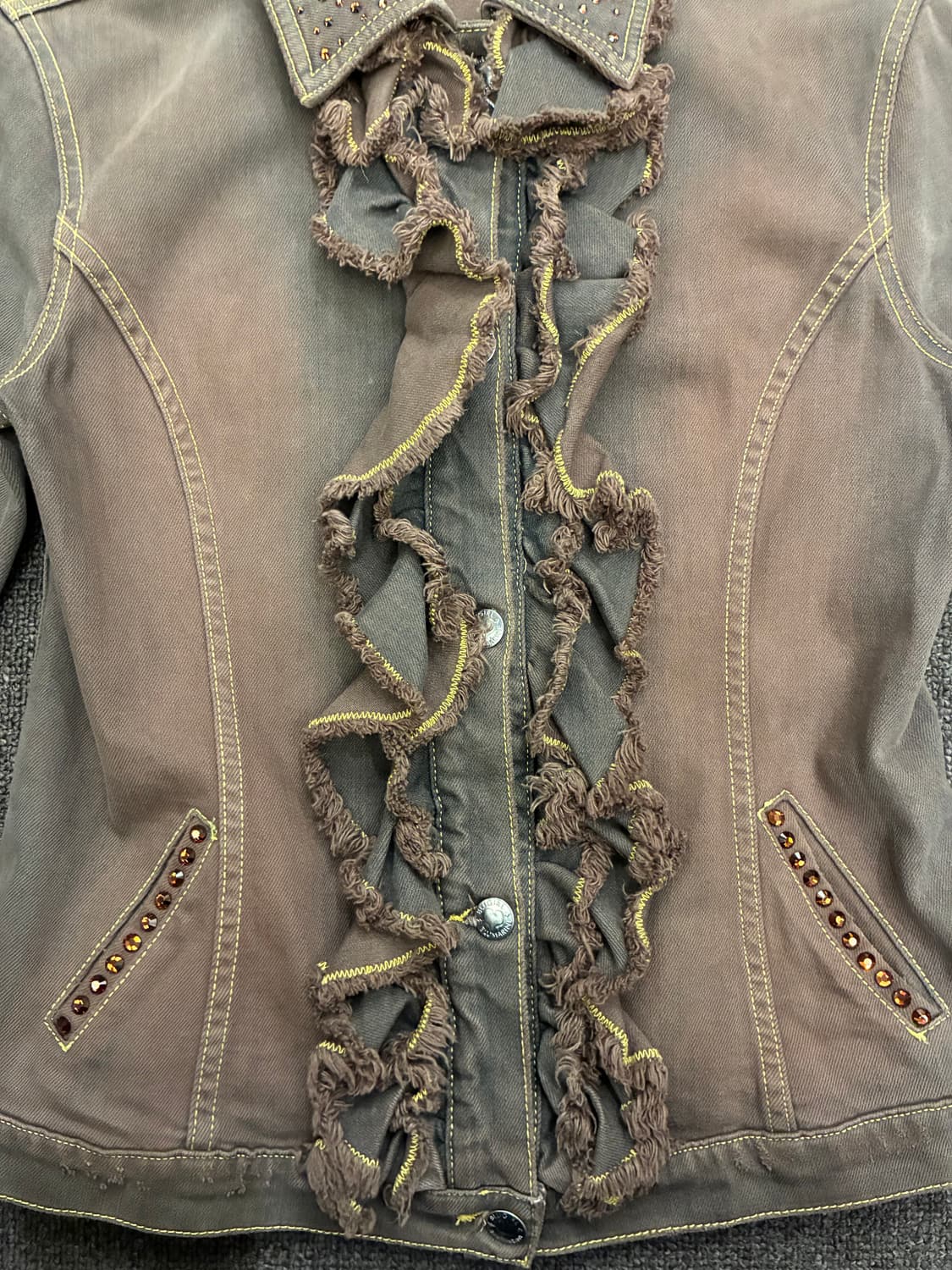 OS)Japanese vintage 여성 갈색 스터드 디테일 데님자켓 상품이미지5